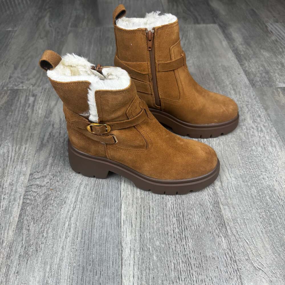 Steve Madden Colletta Buckle Booties in Camel Suede
